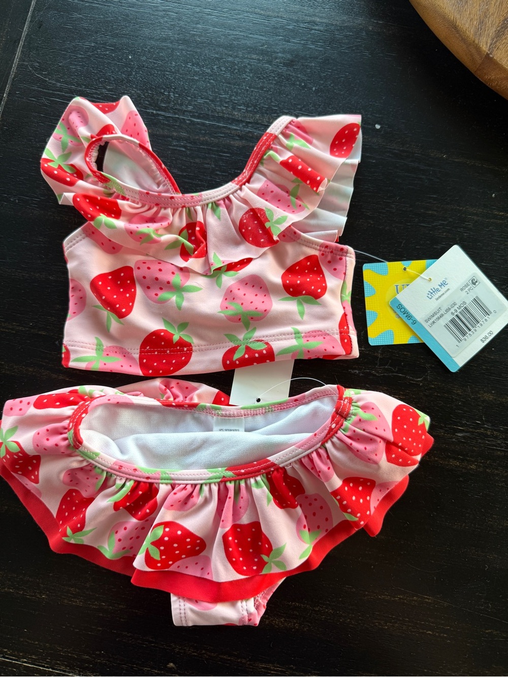 Little Me Pink Strawberry Ruffle Two-Piece Swim Set
